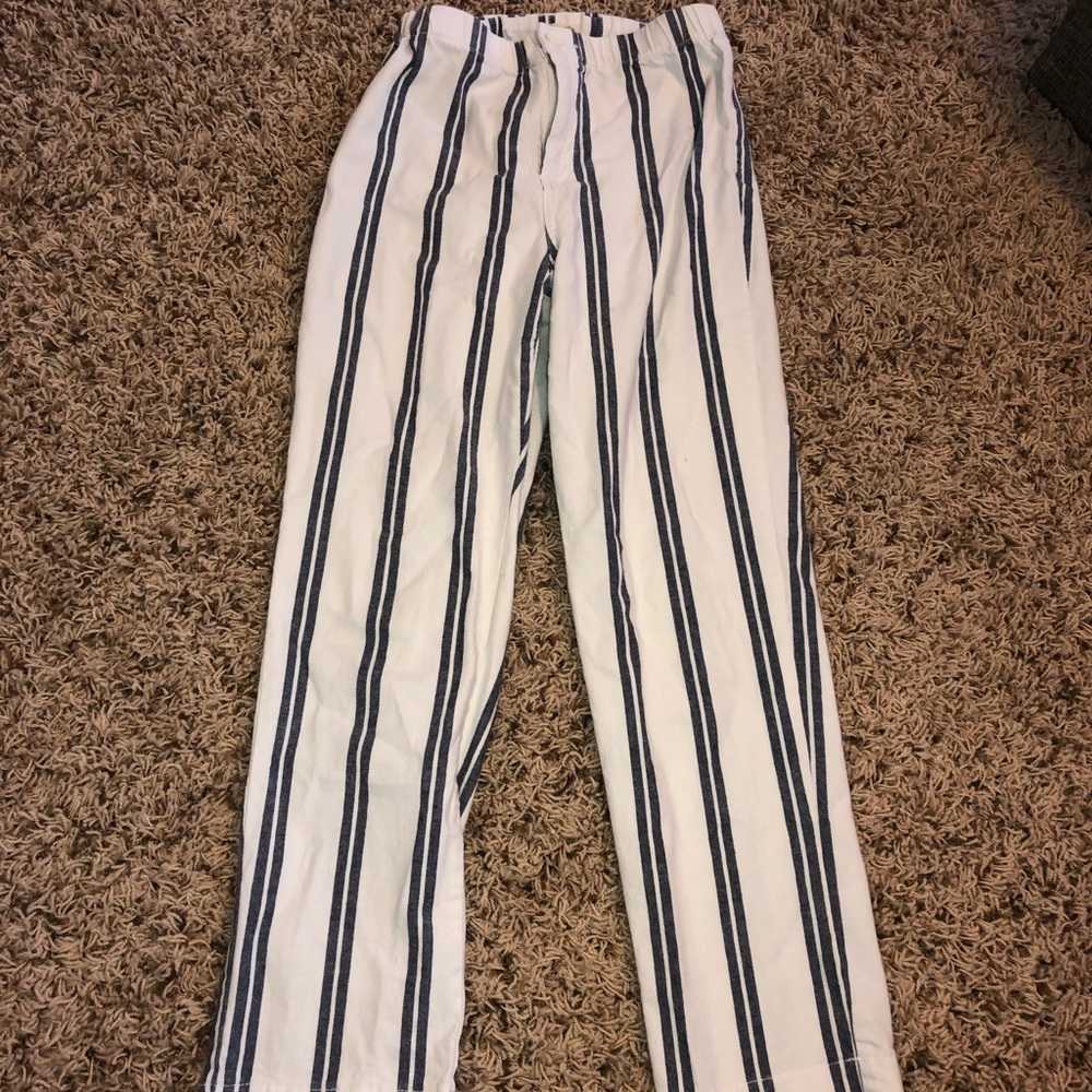 Blue and white striped pants